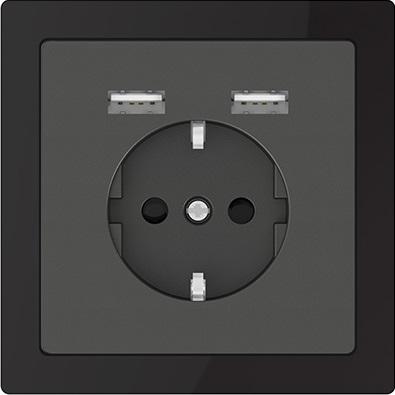 Merten D-Life outlet with double USB charger (onyx black frame, anthracite insert)
